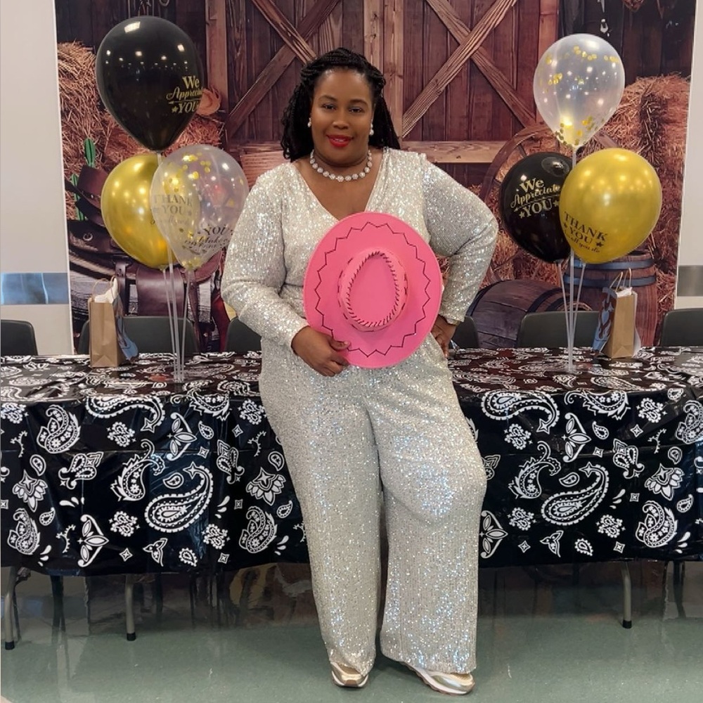 Plus Size Silver Sequin Jumpsuit - image 3